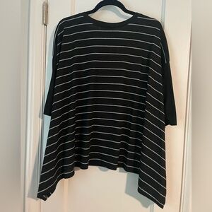 Francesca’s Alya 3/4 sleeve striped ribbed knit tee with zig zag hem (medium) .